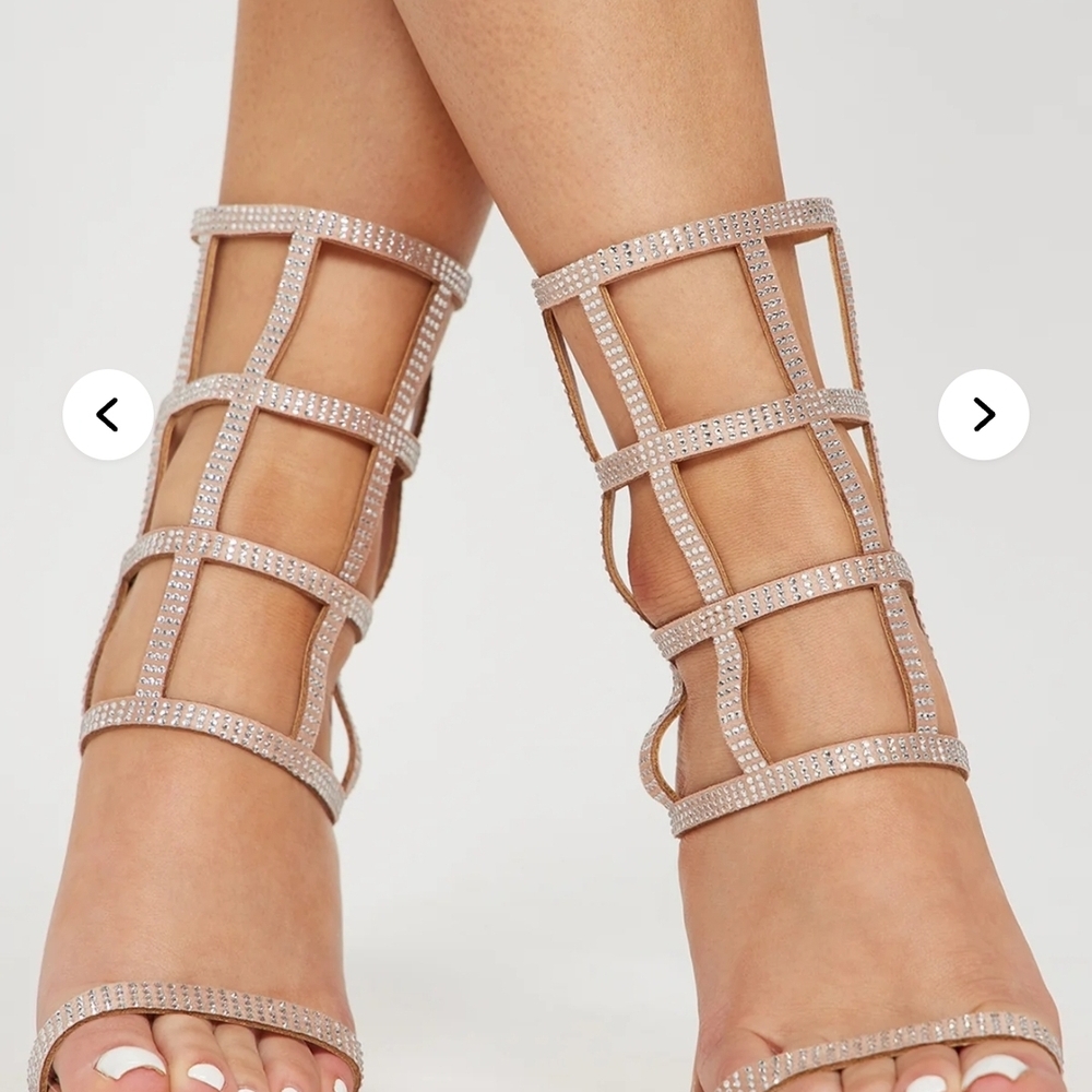 Fashion Nova Glittering Cage Heels - Gold